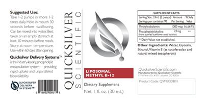 Photo of the Quicksilver Scientific Liposomal Methyl B-12 label
