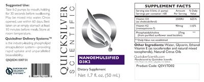 Photo of the Quicksilver Scientific Nanoemulsified D3K2 label