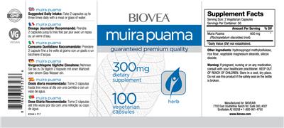 Photo of the BIOVEA Muira Puama 300 mg label