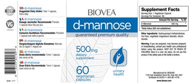 Photo of the BIOVEA D-Mannose 500 mg label