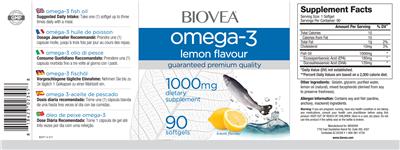 Photo of the BIOVEA Omega-3 1000 mg Lemon Flavour label