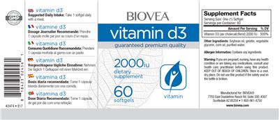 Photo of the BIOVEA Vitamin D3 2000 IU label