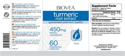 Photo of the BIOVEA Turmeric Root Extract 450 mg label