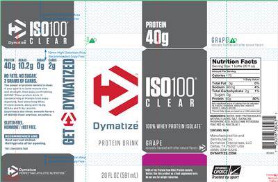 Photo of the Dymatize ISO100 Clear Grape label