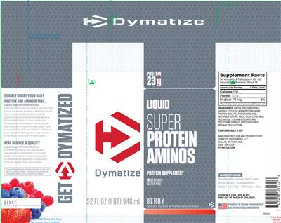 Photo of the Dymatize Liquid Super Protein Aminos Berry label