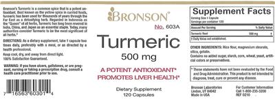 Photo of the Bronson Turmeric 500 mg label