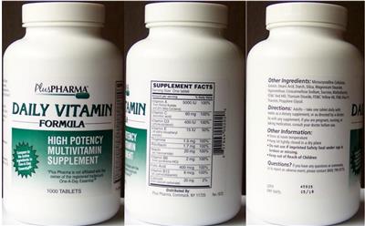 Photo of the Plus Pharma Daily Vitamin Formula label