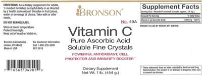 Photo of the Bronson Vitamin C Pure Ascorbic Acid Soluble Fine Crystals label