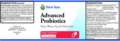 Photo of the New Sun Advanced Probiotics label