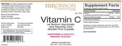 Photo of the Bronson Laboratories Vitamin C As Sodium Ascorbate And Ascorbic Acid Soluble Fine Crystals label