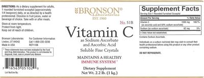 Photo of the Bronson Laboratories Vitamin C As Sodium Ascorbate And Ascorbic Acid Soluble Fine Crystals label