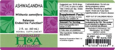Photo of the Herbalist & Alchemist Ashwagandha label