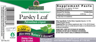 Photo of the Nature's Answer Parsley Leaf 2,000 mg label