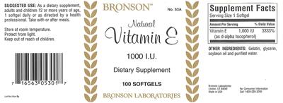 Photo of the Bronson Natural Vitamin E 1000 IU label