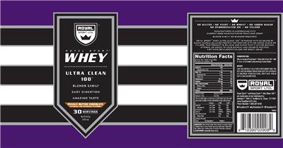 Photo of the Royal Sport Whey Ultra Clean 100 Peanut Butter Chocolate label
