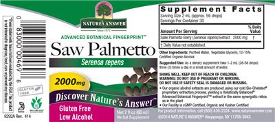Photo of the Nature's Answer Saw Palmetto 2000 mg label
