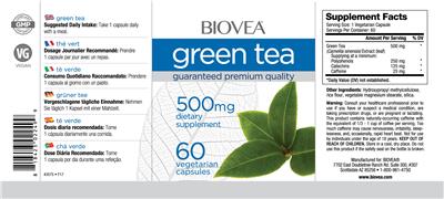 Photo of the BIOVEA Green Tea 500 mg label