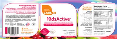 Photo of the Zahler KidsActive Fruit Punch Flavor label