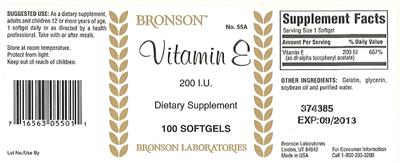 Photo of the Bronson Vitamin E 200 IU label