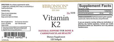 Photo of the Bronson Laboratories Vitamin K2 label