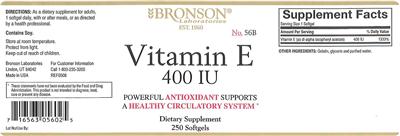 Photo of the Bronson Laboratories Vitamin E 400 IU label