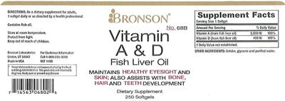 Photo of the Bronson Vitamin A & D Fish Liver Oil label