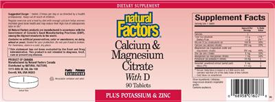 Photo of the Natural Factors Calcium & Magnesium Citrate With D label