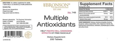 Photo of the Bronson Laboratories Multiple Antioxidants label