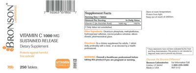 Photo of the Bronson Laboratories Vitamin C 1000 mg Sustained Release label