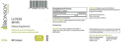 Photo of the Bronson Laboratories Lutein 20 mg label