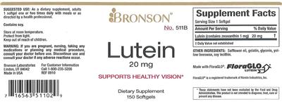 Photo of the Bronson Lutein 20 mg label