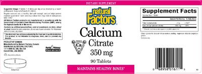 Photo of the Natural Factors Calcium Citrate 350 mg label