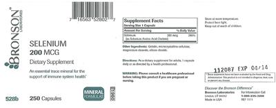 Photo of the Bronson Laboratories Selenium 200 mcg label