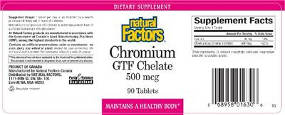 Photo of the Natural Factors Chromium GTF Chelate 500 mcg label
