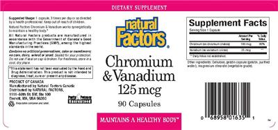 Photo of the Natural Factors Chromium & Vanadium 125 mcg label