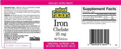 Photo of the Natural Factors Iron Chelate 25 mg label