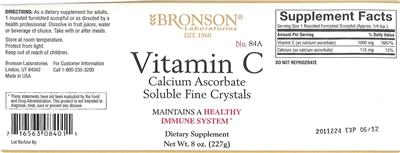 Photo of the Bronson Laboratories Vitamin C Calcium Ascorbate Soluble Fine Crystals label