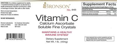 Photo of the Bronson Vitamin C Calcium Ascorbate Soluble Fine Crystals label