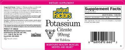 Photo of the Natural Factors Potassium Citrate 99 mg label