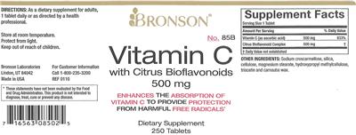 Photo of the Bronson Vitamin C With Citrus Bioflavonoids 500 mg label