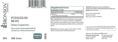 Photo of the Bronson Laboratories Potassium 98 mg label