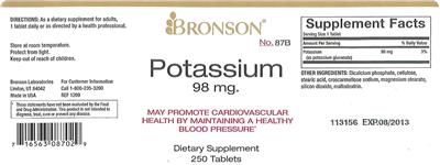 Photo of the Bronson Potassium 98 mg label