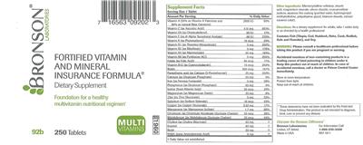 Photo of the Bronson Laboratories Fortified Vitamin And Mineral Insurance Formula label