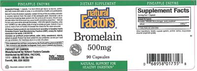 Photo of the Natural Factors Bromelain 500 mg label