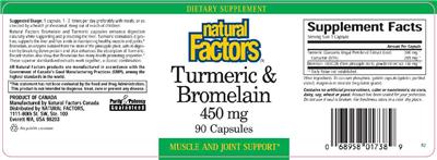 Photo of the Natural Factors Turmeric & Bromelain 450 mg label