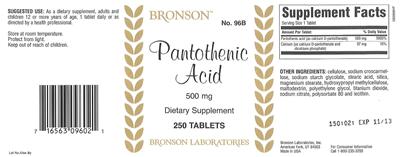 Photo of the Bronson Pantothenic Acid 500 mg label