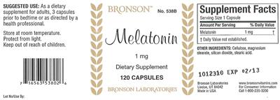 Photo of the Bronson Melatonin 1 mg label