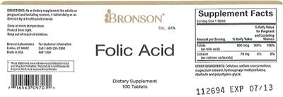 Photo of the Bronson Folic Acid label
