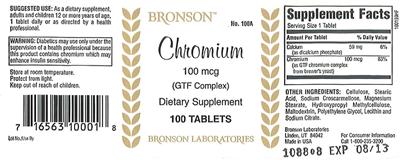 Photo of the Bronson Chromium 100 mcg (GTF Complex) label