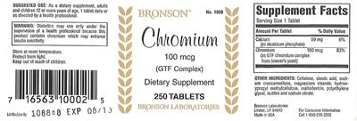 Photo of the Bronson Chromium 100 mcg (GTF Complex) label